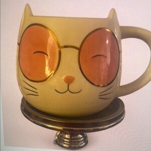 Cute Cat Face Mug - Cream and Orange